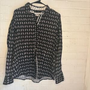 Foxcroft Black White Long Sleeve Button Down Collar Shirt Wrinkle Free 12 Fitted